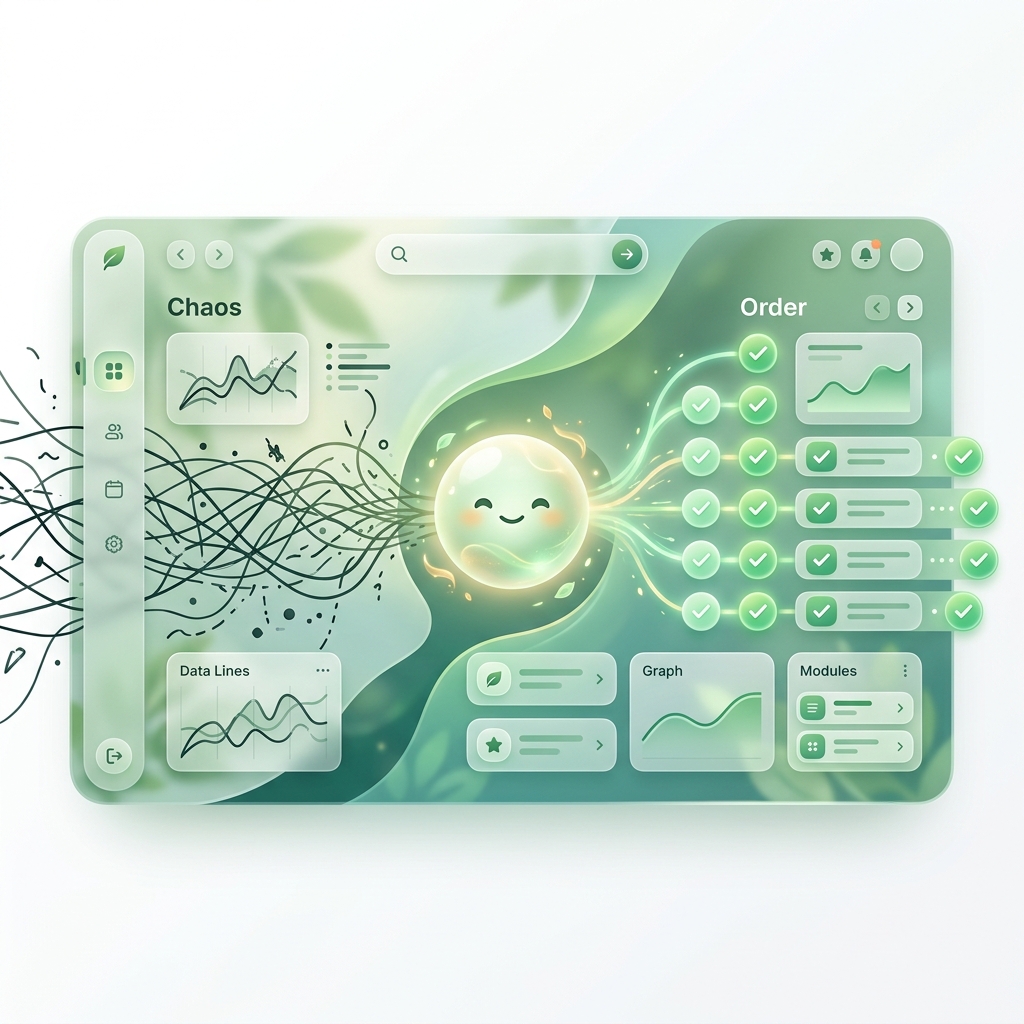 A2CX UI Dashboard turning chaos into calm green metrics